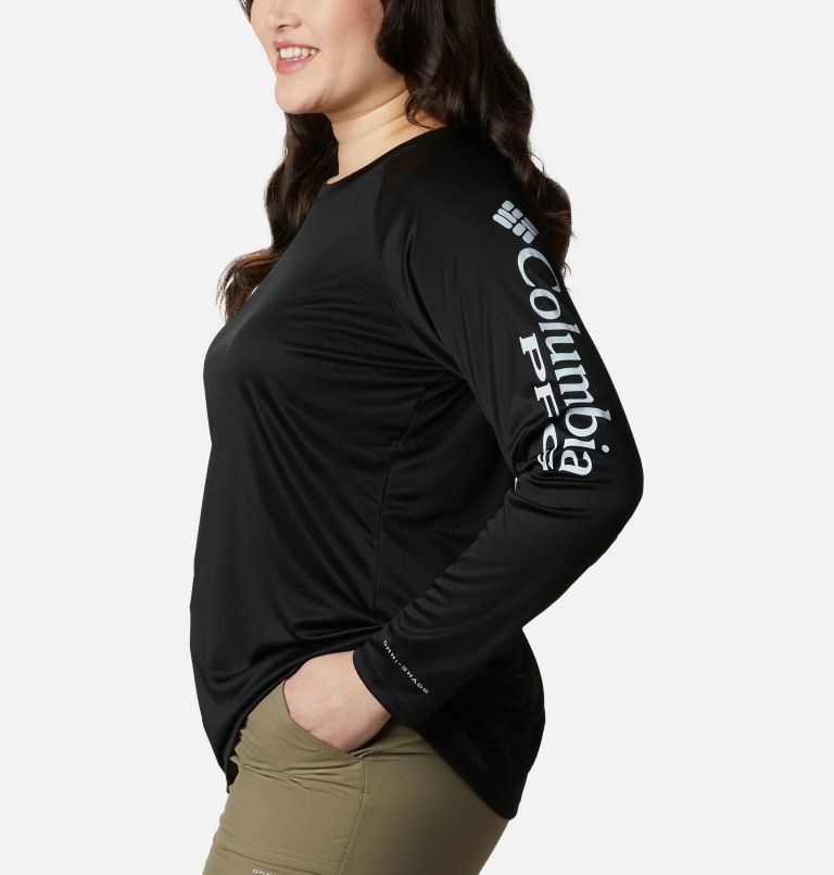 Women's Columbia PFG Tidal Tee II Long Sleeve Sweatshirts Black | Plus Size CA-MAL61